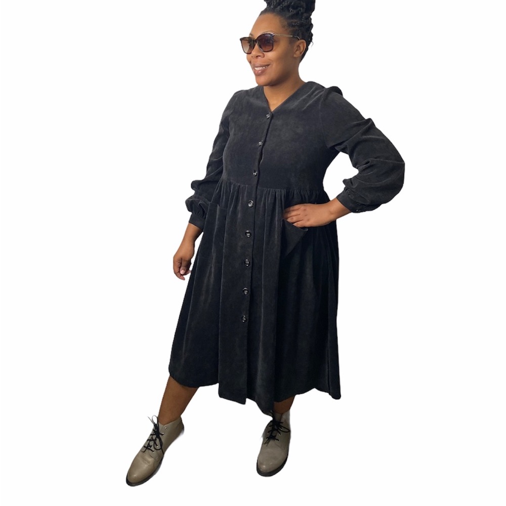 Superscape Dress Midi Swing Shirt Cottagecore Button Front Corduroy
